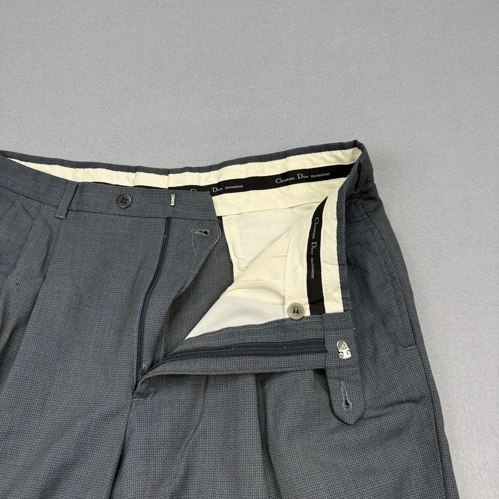 Vtg Christian Dior Monsieur Pants Mens 34x29 Gray Plaid Wool Pleated Cuffed